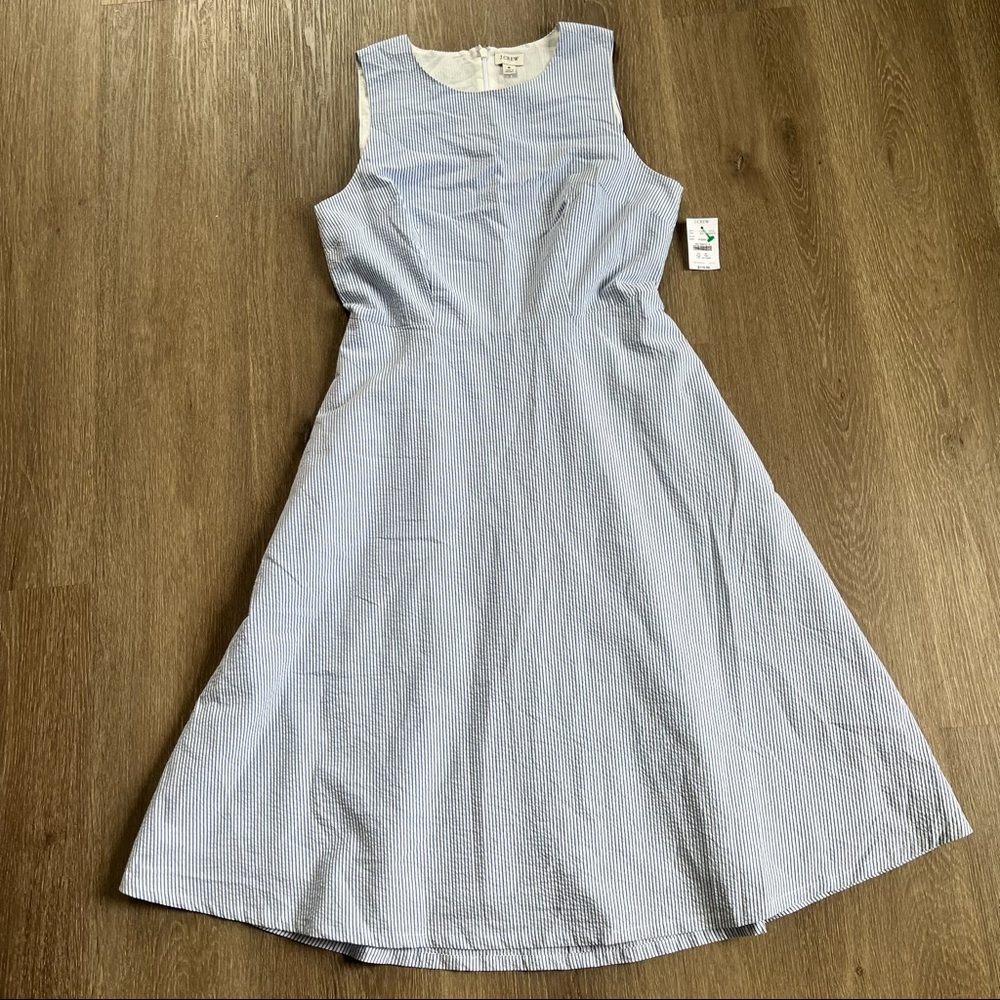 NWT J. Crew blue seersucker sleeveless dress size 8
